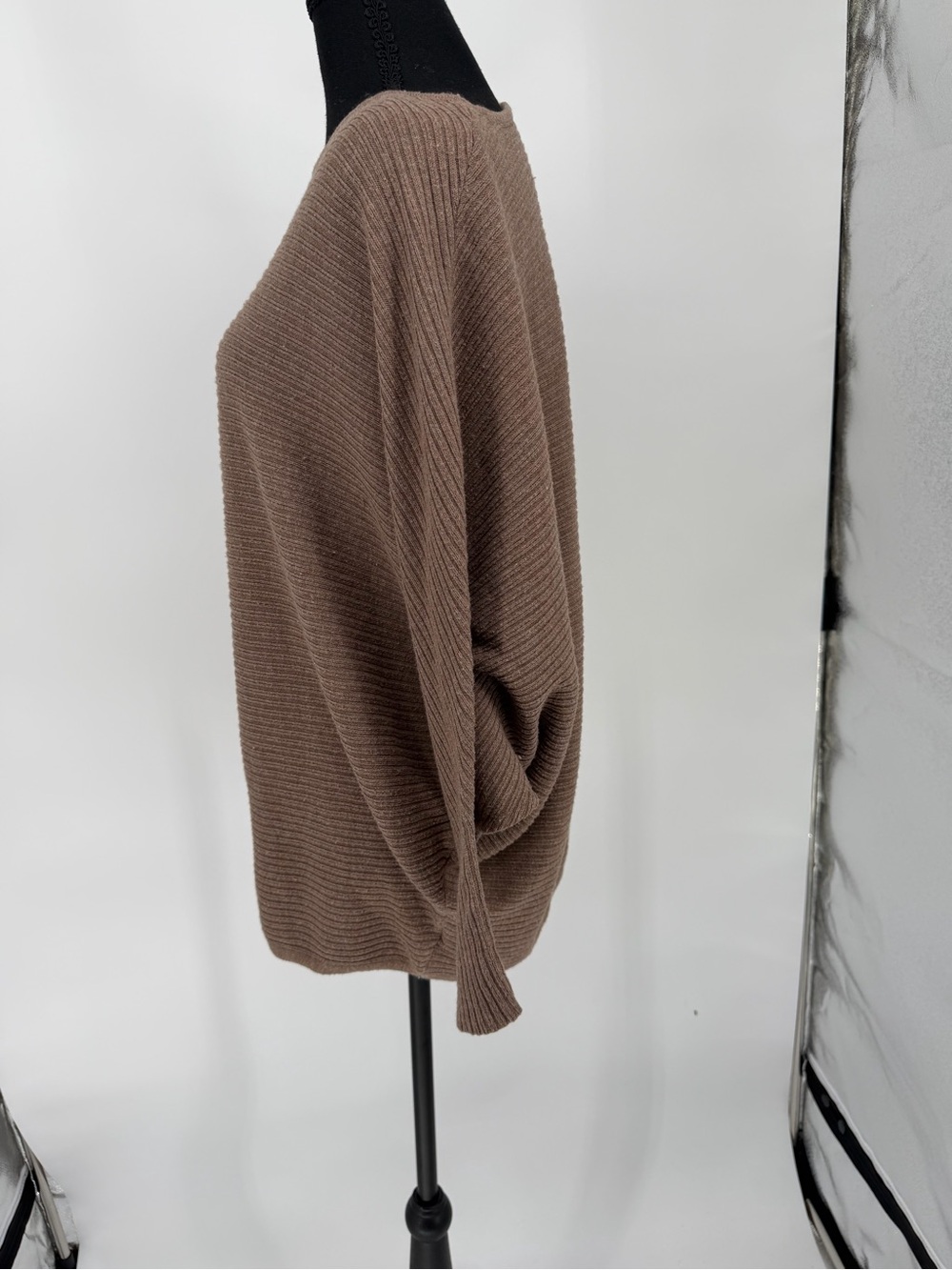 Women's Ribbed Boatneck Sweater in Taupe dolman sleeve - Picture 7 of 10